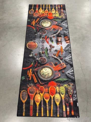 Küchenläufer Teppich 67x180 cm Kochlöffel & bunte Gewürze B-Ware Waschbar