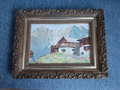 Ölbild einer Berghütte