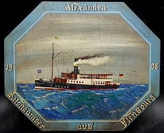 Wandbild, Dampferfahrtimpression von 1908, Flensburg, hexagonal, Massivholz