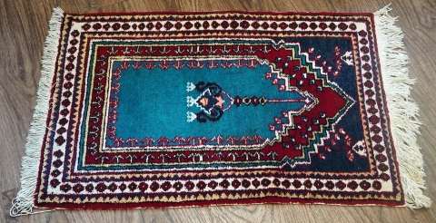 Orientalischer Gebetsteppich, Saddschada, Seccade, tiefrot, petrol, 109 x 72 cm