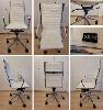 Designer Büro-Drehstuhl Chefsessel mit hoher Lehne von Sitland aus weißem Leder, Chrom-Gestell